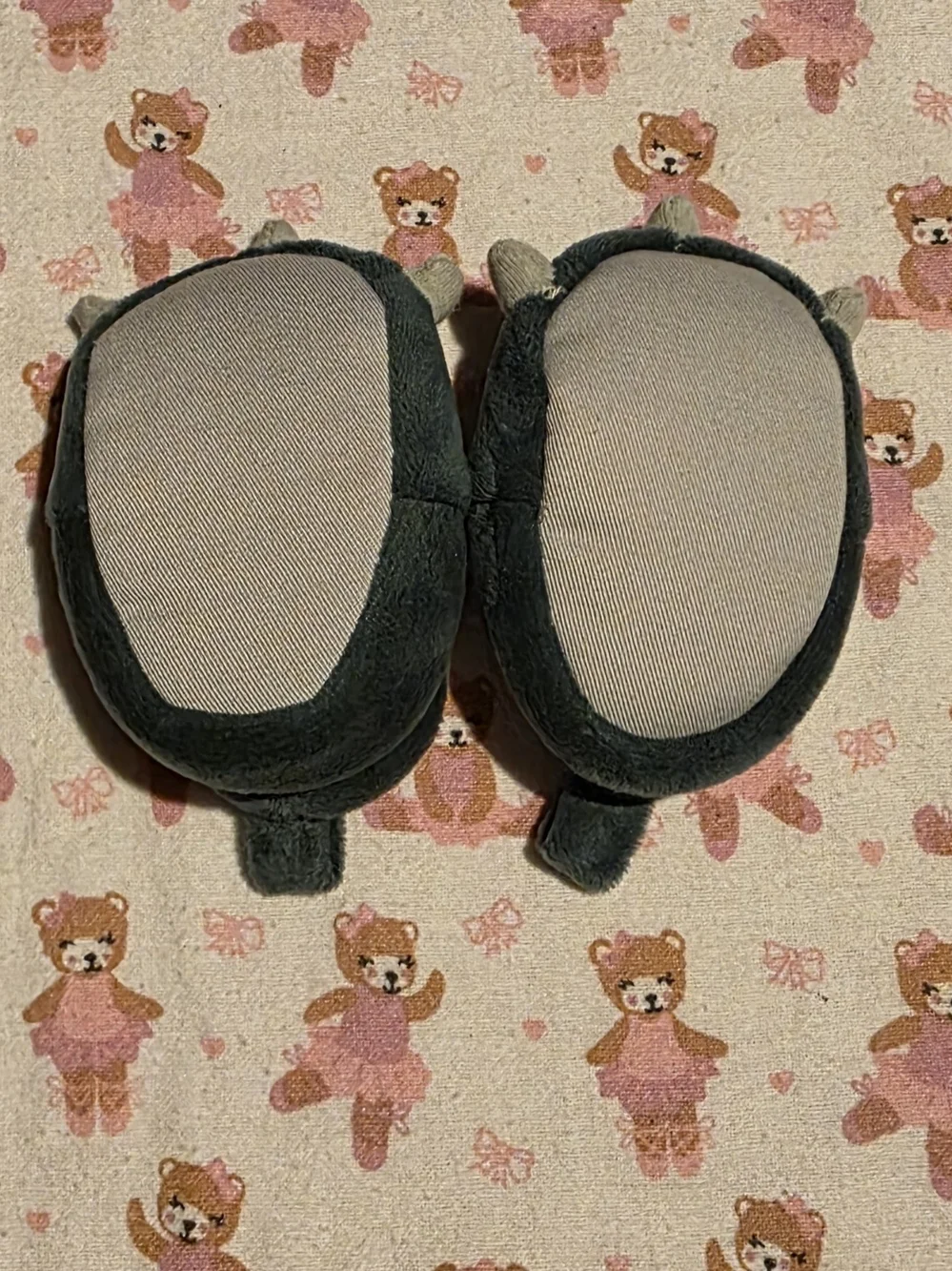 5/$20 Carter's Plush Dino Baby Slippers in Forest Green with Gray Claws